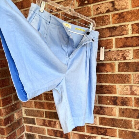 Anthropologie New Maeve Avery Pleated Trouser Shorts Linen Blend Light Blue - Picture 10 of 15